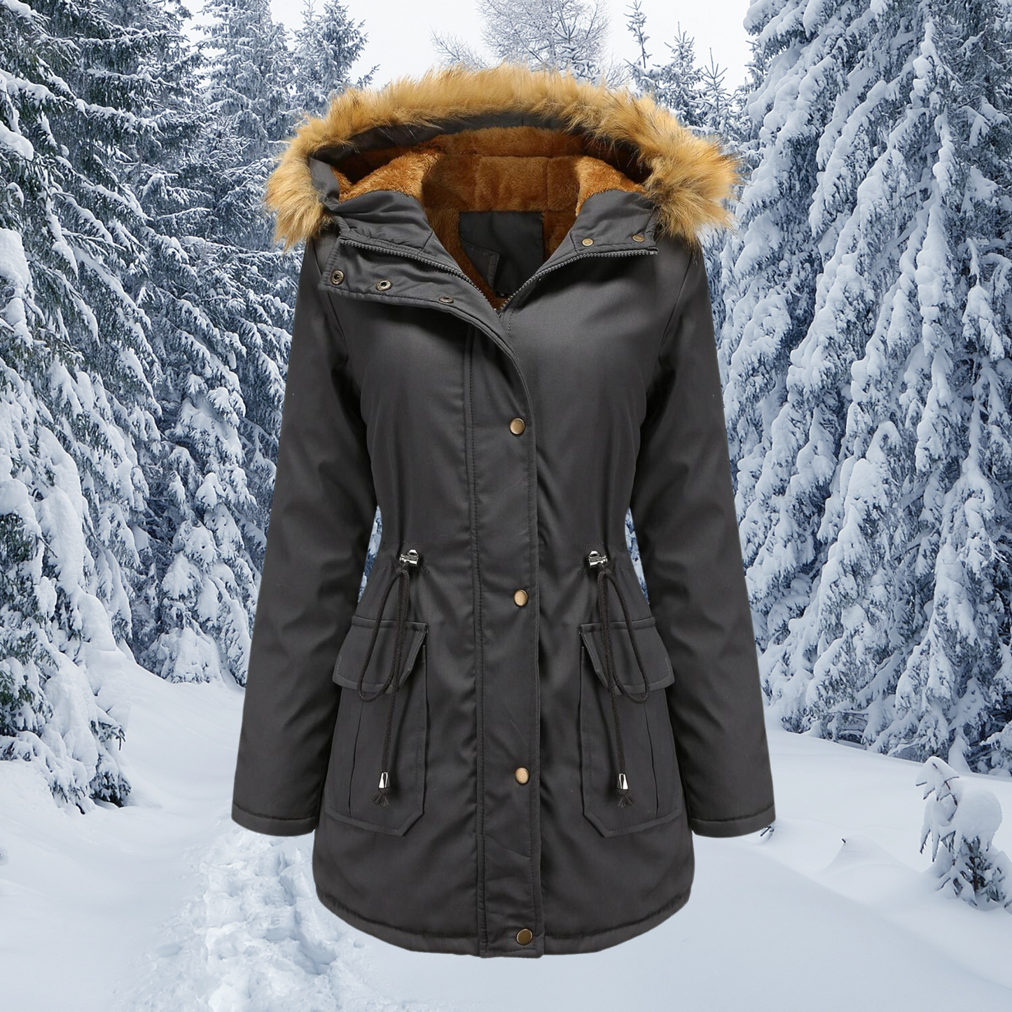 Street Wave Women's Outdoor Parka With Fur Trim Hood Front Zip Insulated Warm Coat