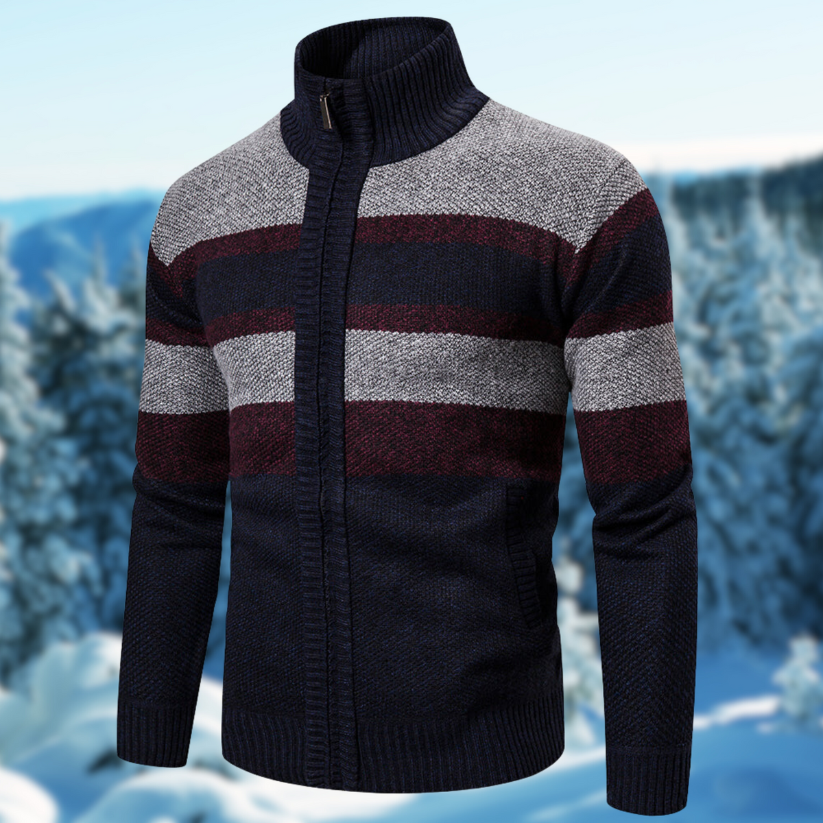 Streetwave Mens Striped Zip Up Knit Sweater Handmade Warmth For Cold Weather Streetwear