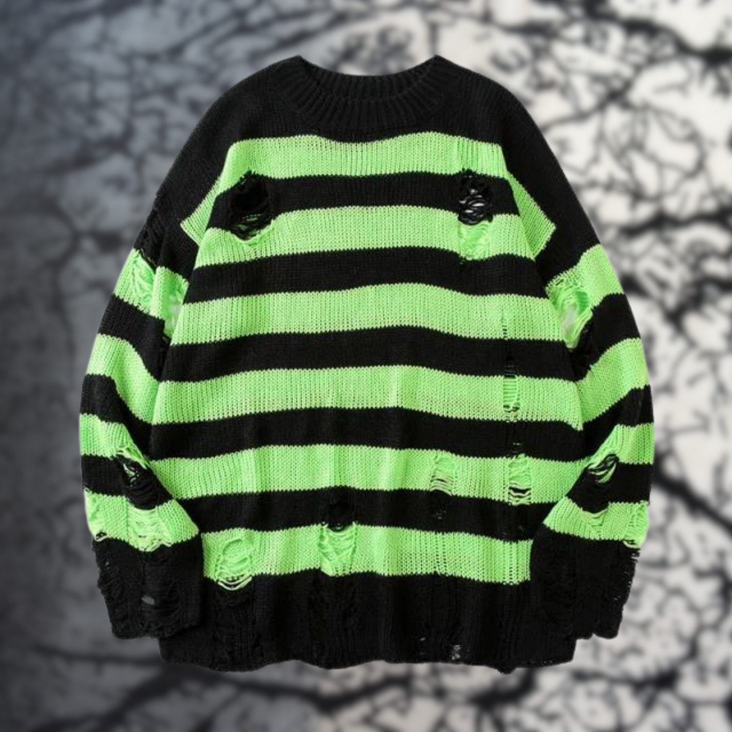 Street Wave Distressed Striped Pullover Knit Sweater With Ripped Detailing For Unisex Casual Wear