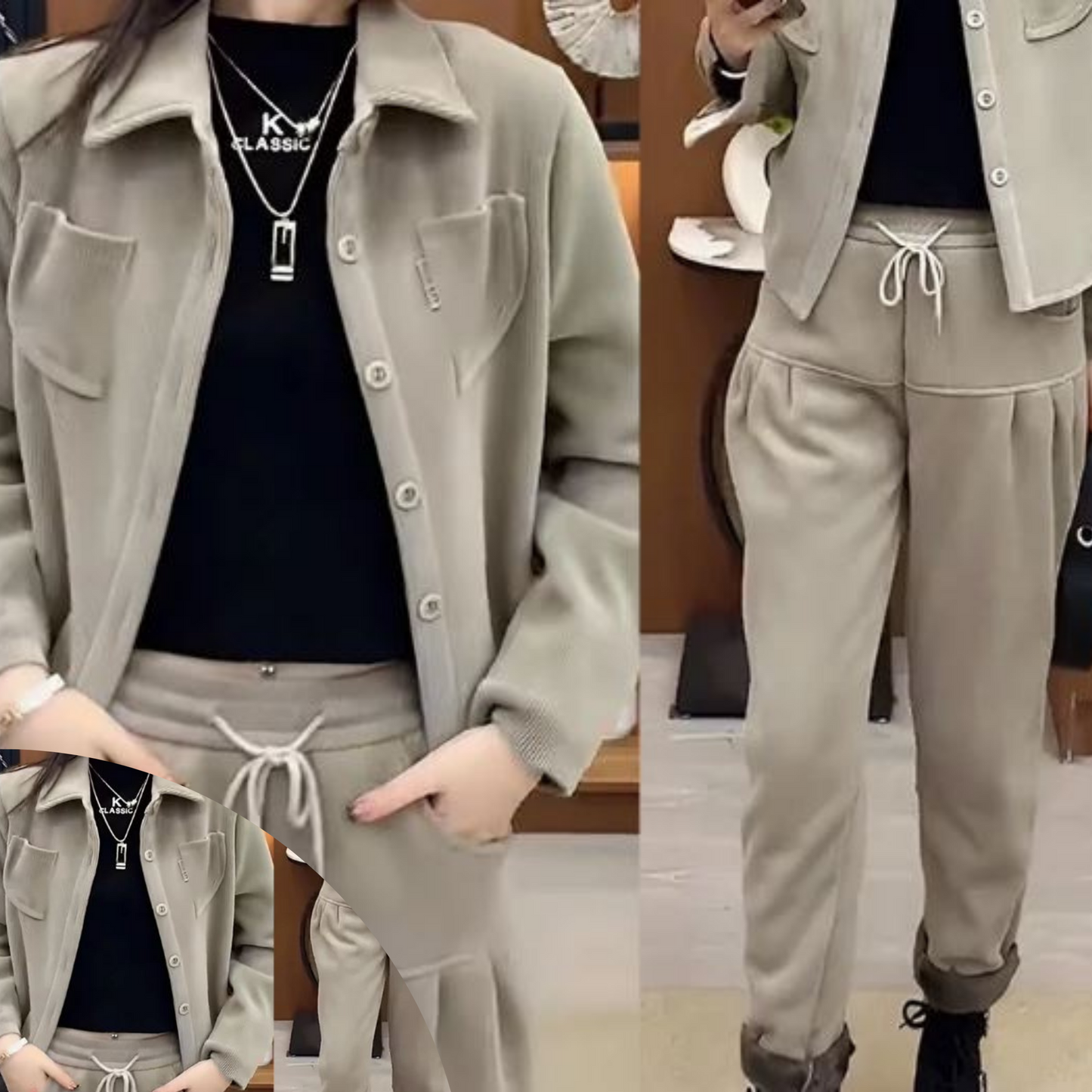 Street-wave Women's Winter Suit Jacket And Trousers Set For Effortless Chic Style And Comfort