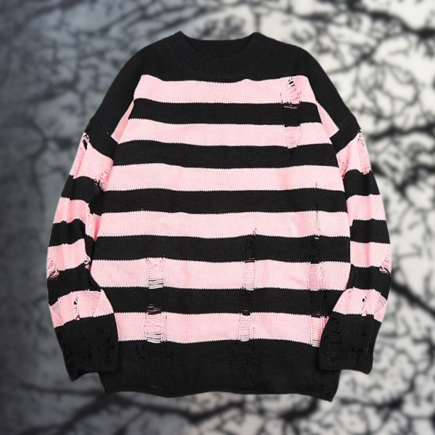 Street Wave Distressed Striped Pullover Knit Sweater With Ripped Detailing For Unisex Casual Wear