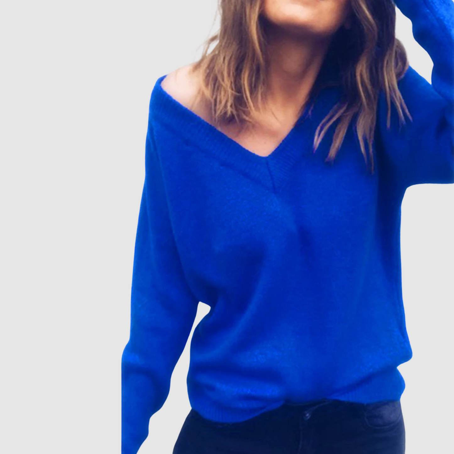 Street Wave V Neck Knit Sweater Women Cozy Relaxed Fit Breathable Knit Pullover Everyday
