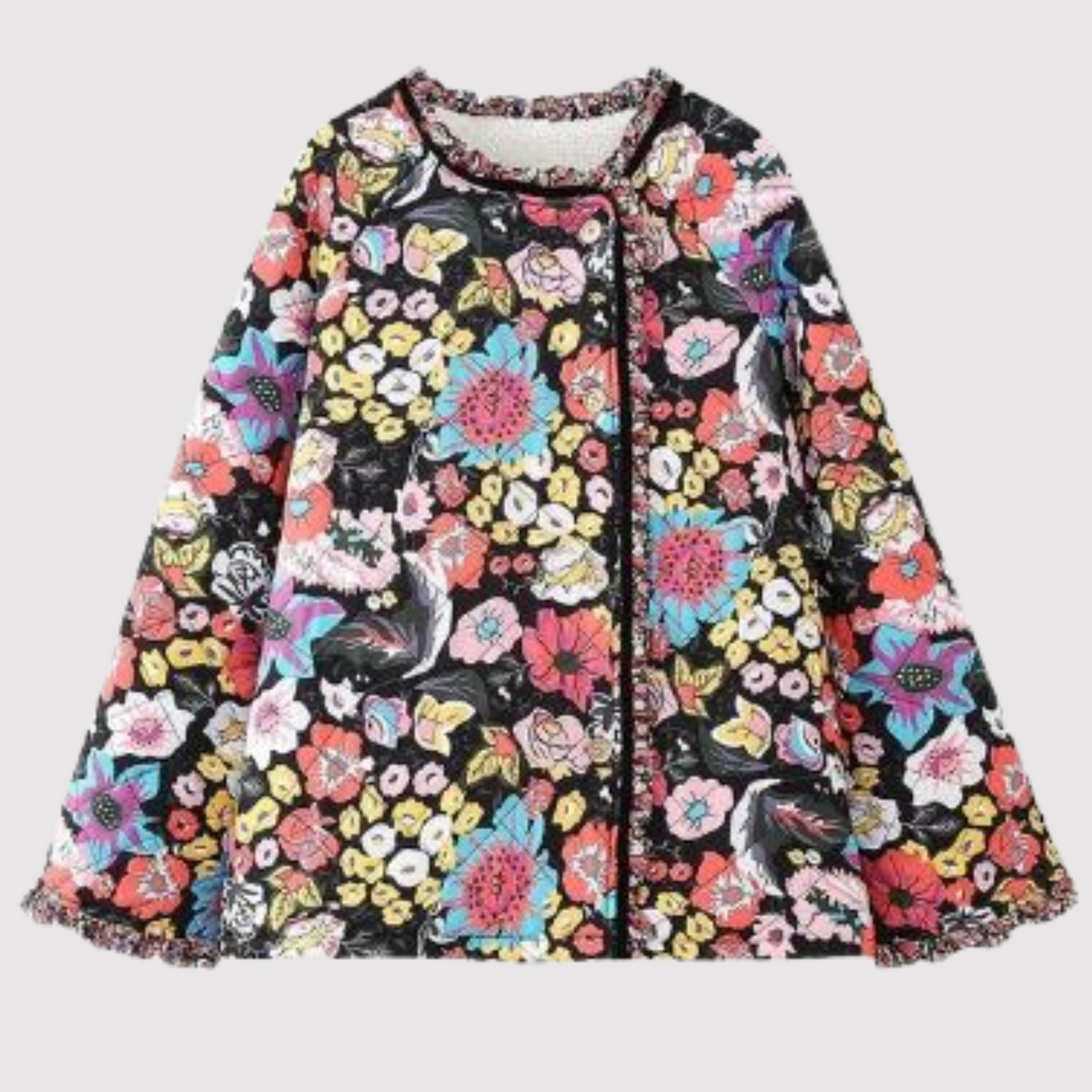 Street-wave Floral Quilted Jacket For Women - Feminine Chic Layering Outerwear With Button Closure