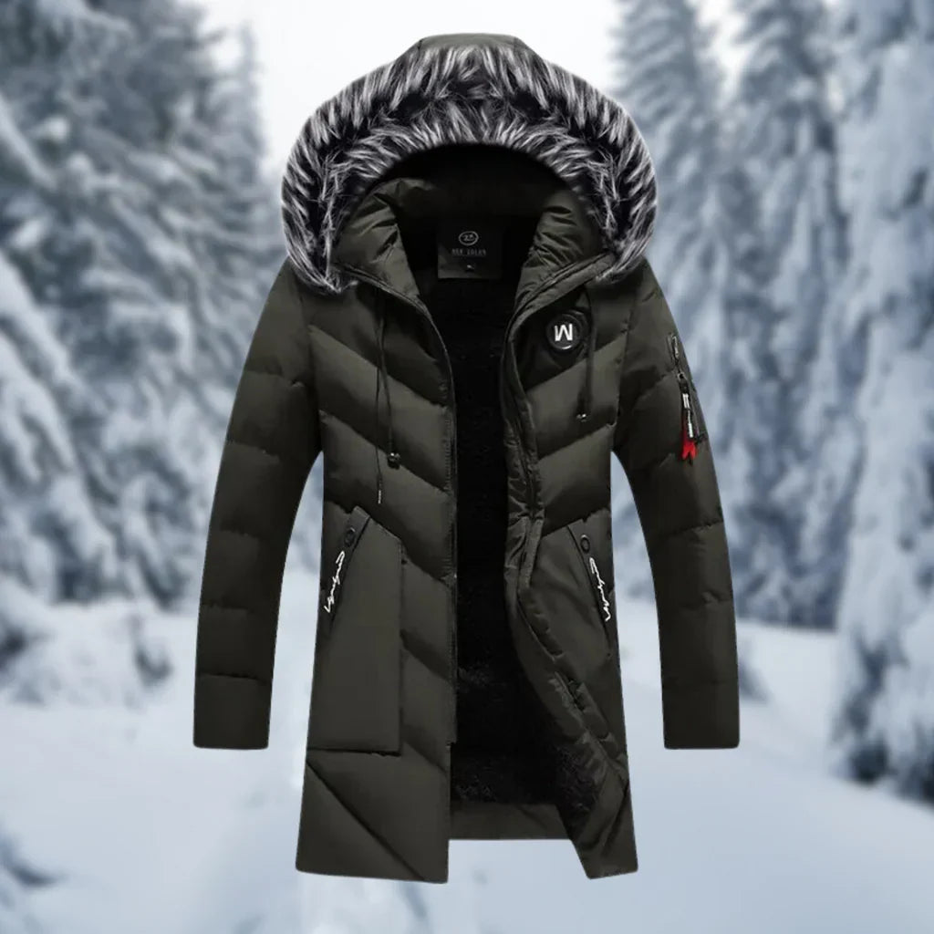 Street Wave Men's Quilted Jacket With Faux Fur Hood Oversized Fit