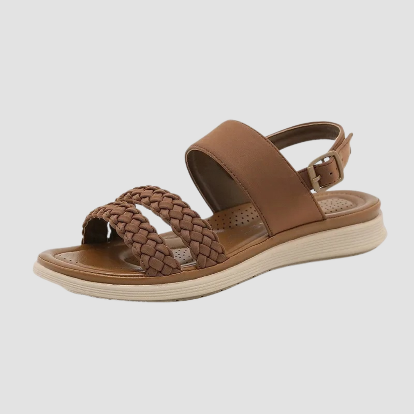 Street Wave Agnes Soft Leather Sandals For Women With Braided Front Straps And Cushioned Footbed For All Day Comfort