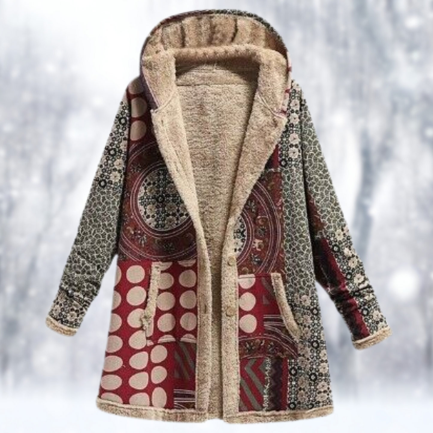 Street Wave Long Patchwork Hooded Fleece Coat For Urban Winter Warmth And Cozy Comfort