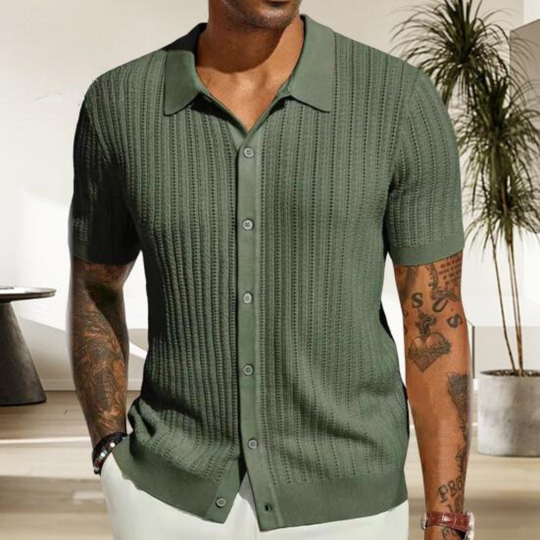 Mens Knit Shirt StreetWave Ribbed Short Sleeve Versatile