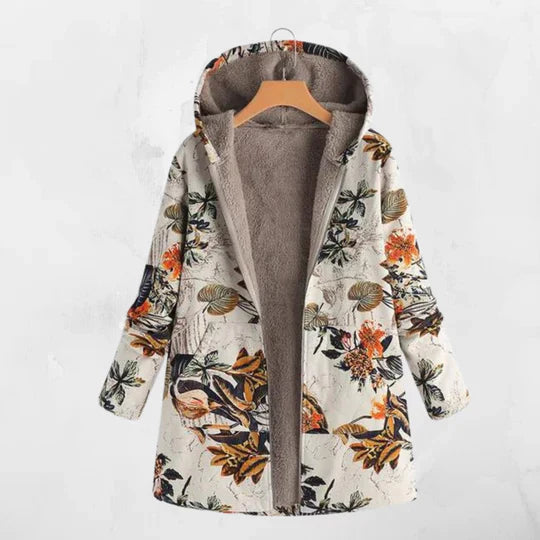 Streetwave Hooded Floral Coat Plus Size For Women Windproof Warm Outerwear With Cozy Fleece