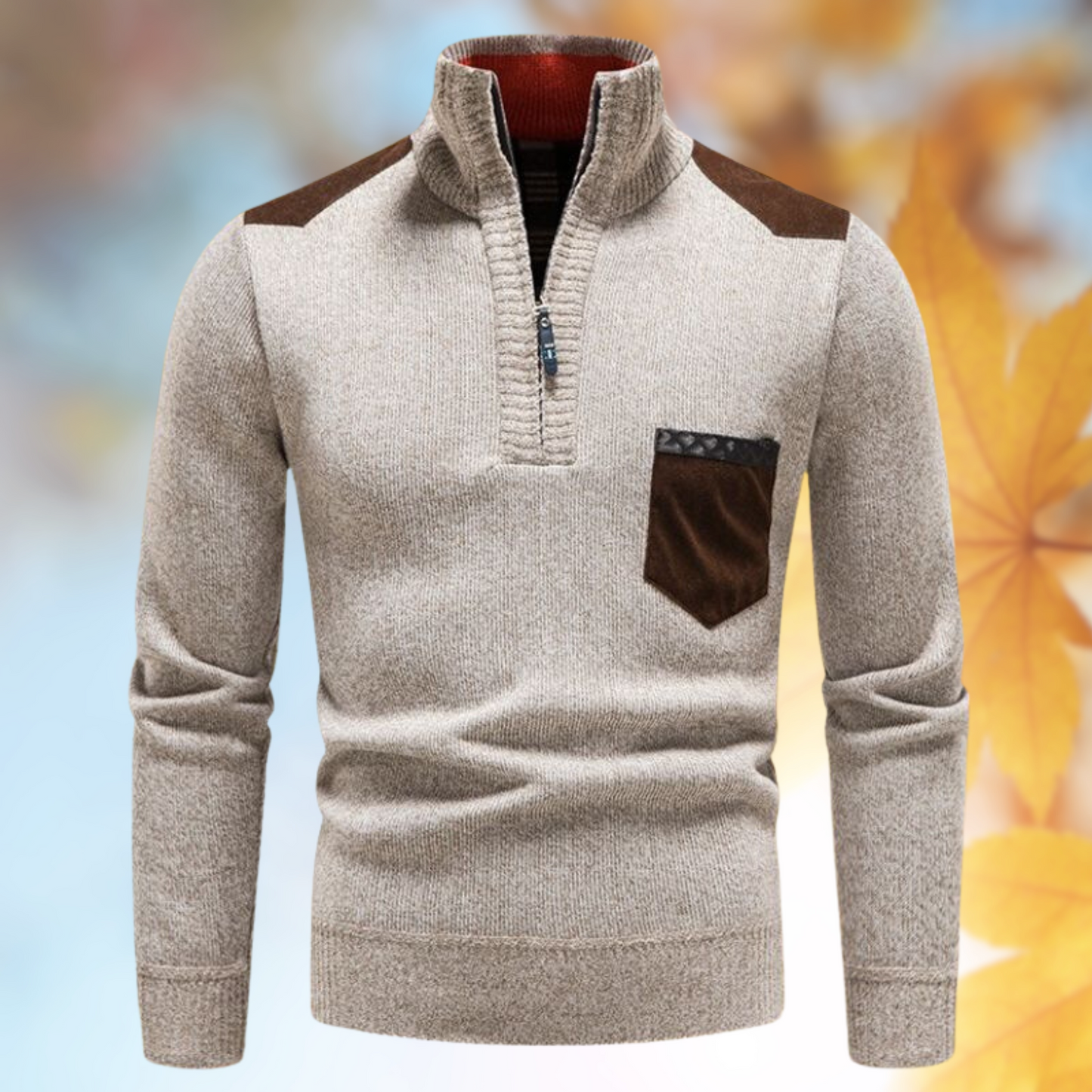 Street-Wave Preston Zippered Sweater For Men Warm Durable Form Stable Knit Chest Pocket