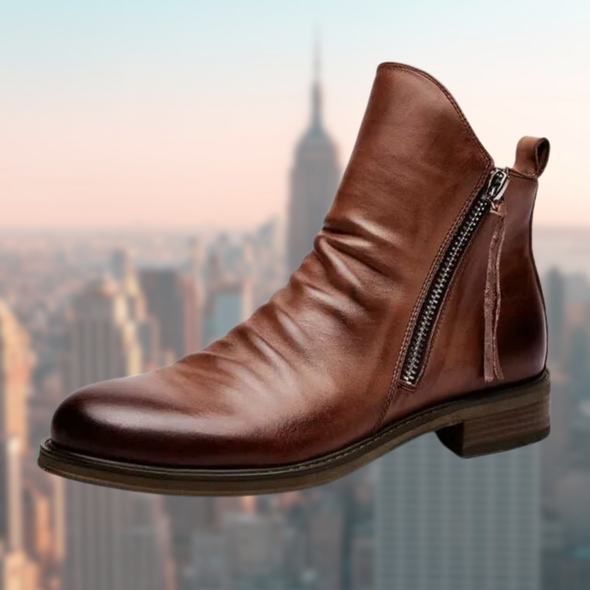 Street-wave Leather Ankle Boots Smooth Finish with Zipper Detail for Men, Durable Everyday Wear, Timeless Style