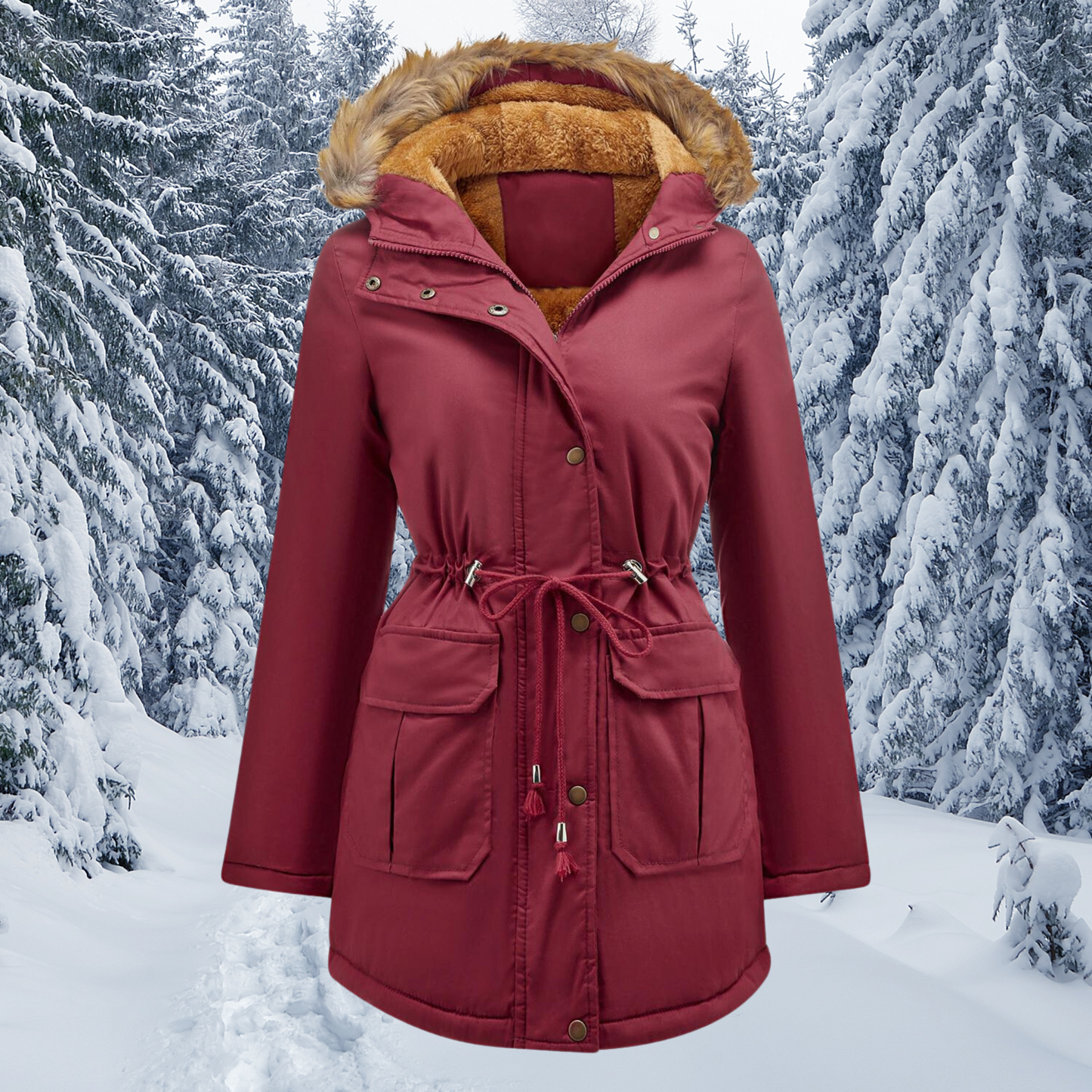 Street Wave Women's Outdoor Parka With Fur Trim Hood Front Zip Insulated Warm Coat