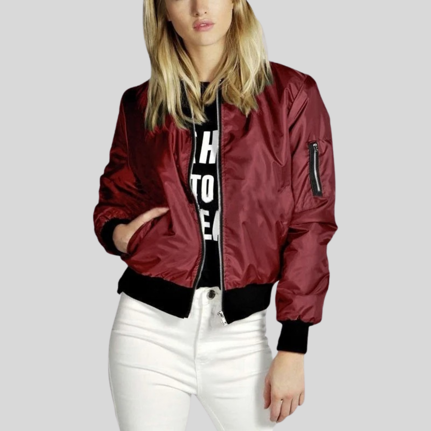 Street-wave Bomber Jacket For Women With Zipper - Urban Chic Weather-Ready Tailored Fit