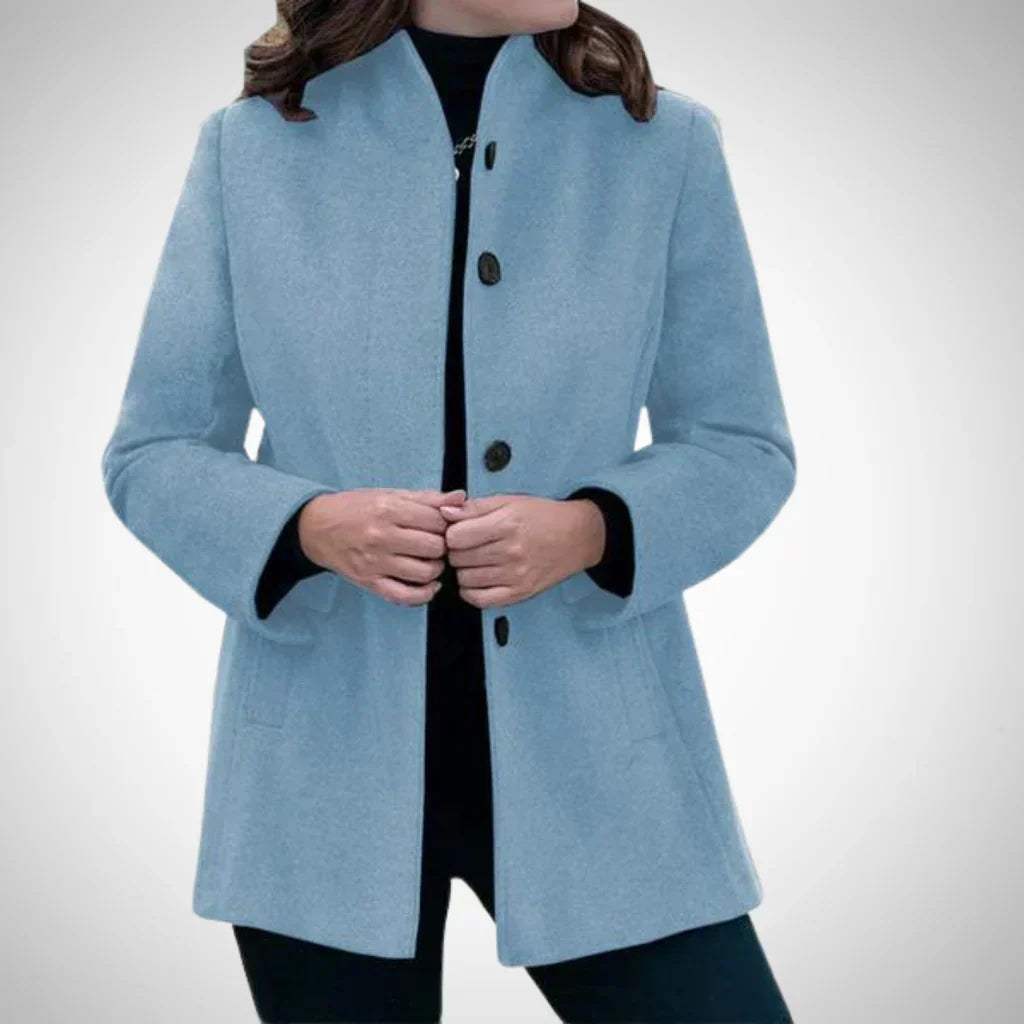 Street-wave Wool Blend Coat With Stand Collar Tailored Hip-Length Fit For Modern Women