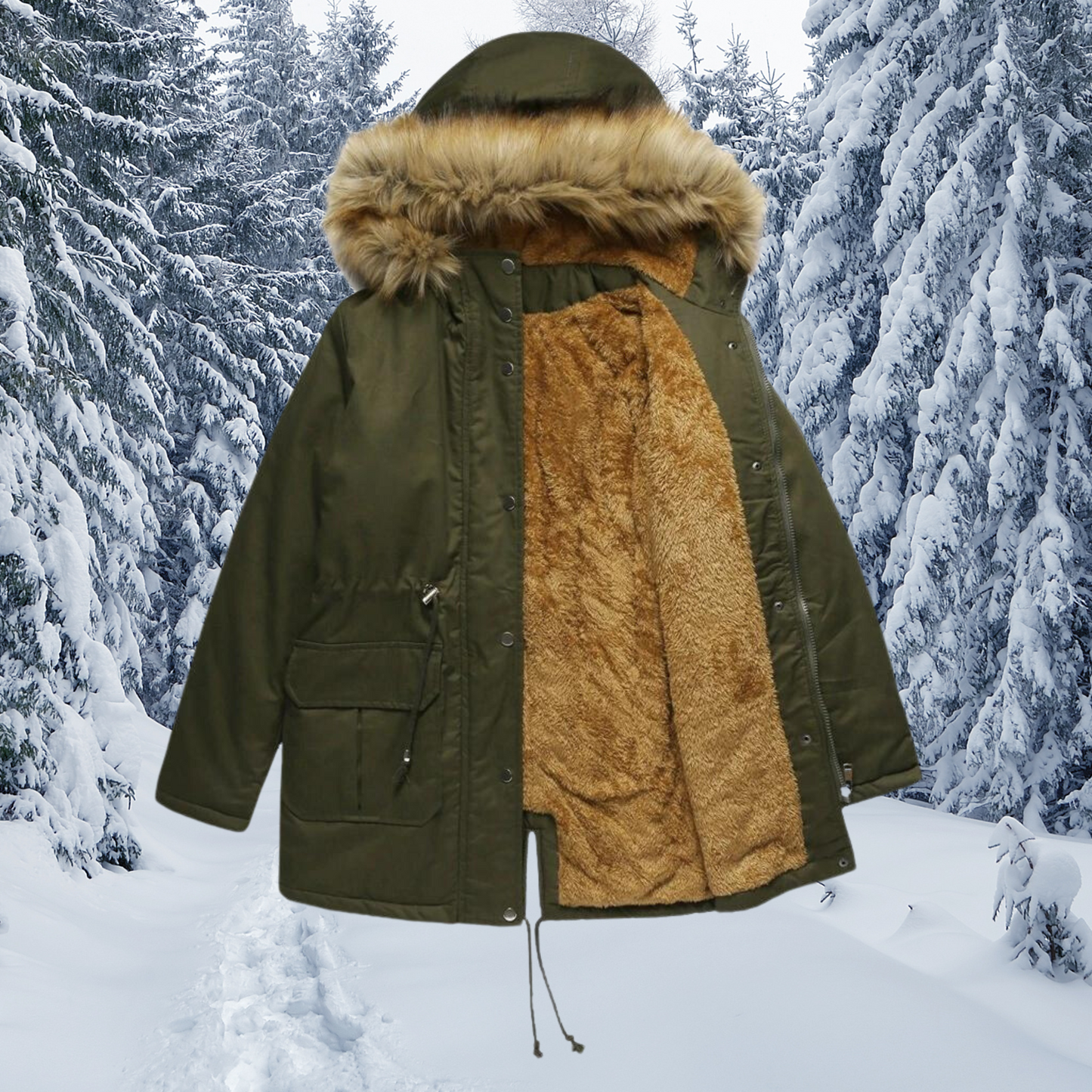 Street Wave Women's Outdoor Parka With Fur Trim Hood Front Zip Insulated Warm Coat