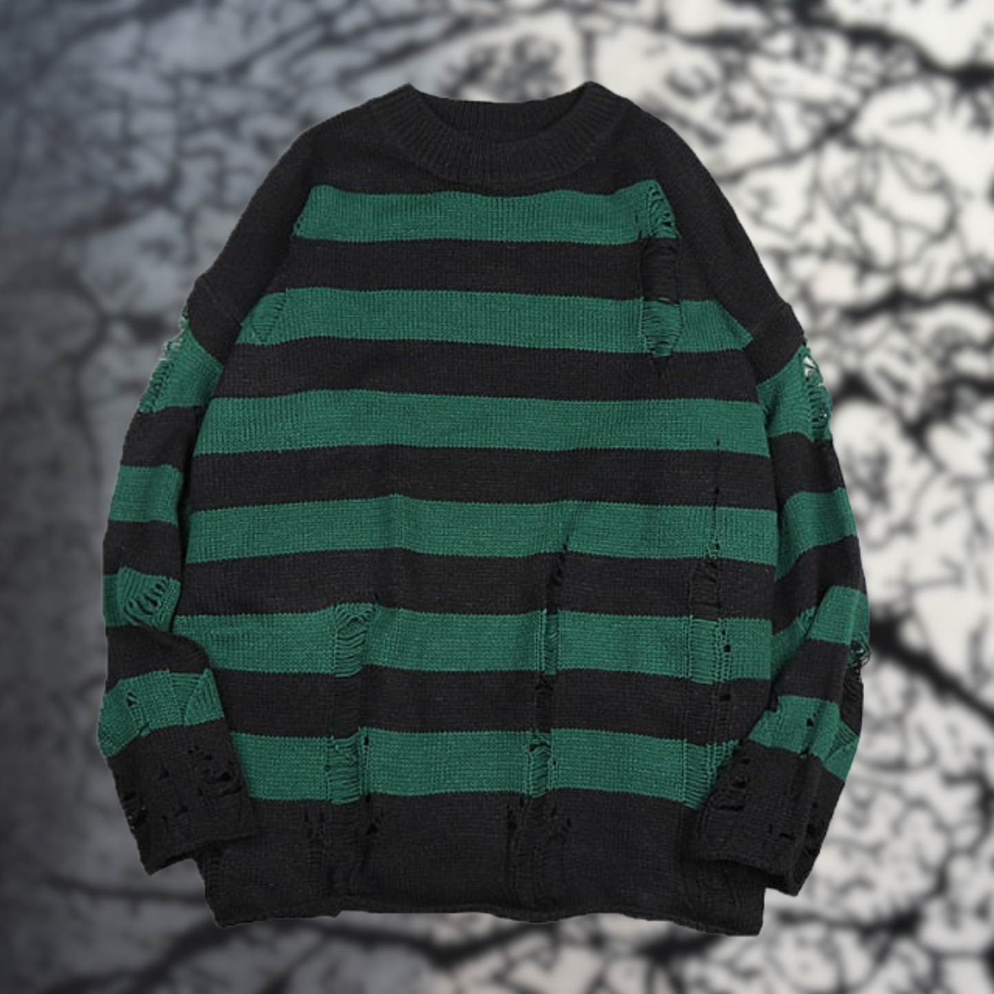 Street Wave Distressed Striped Pullover Knit Sweater With Ripped Detailing For Unisex Casual Wear