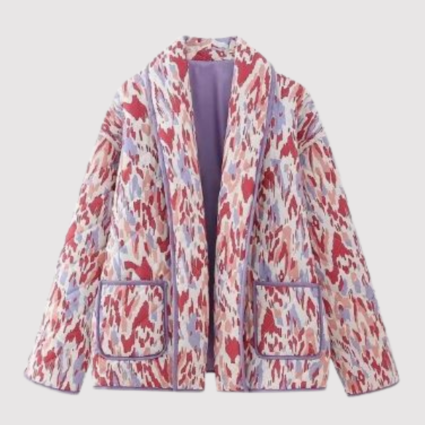 Street-wave Floral Quilted Jacket For Women - Feminine Chic Layering Outerwear With Button Closure