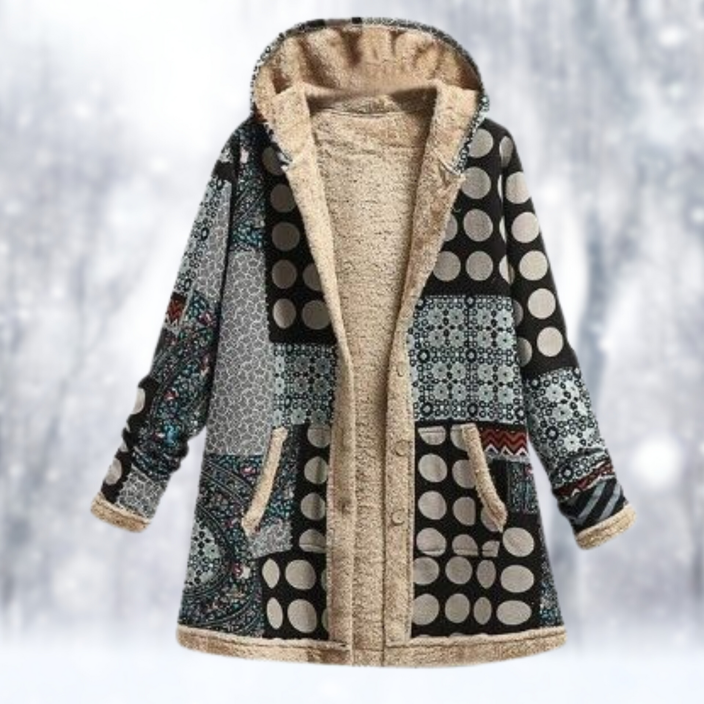 Street Wave Long Patchwork Hooded Fleece Coat For Urban Winter Warmth And Cozy Comfort