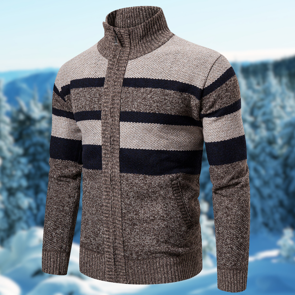 Streetwave Mens Striped Zip Up Knit Sweater Handmade Warmth For Cold Weather Streetwear