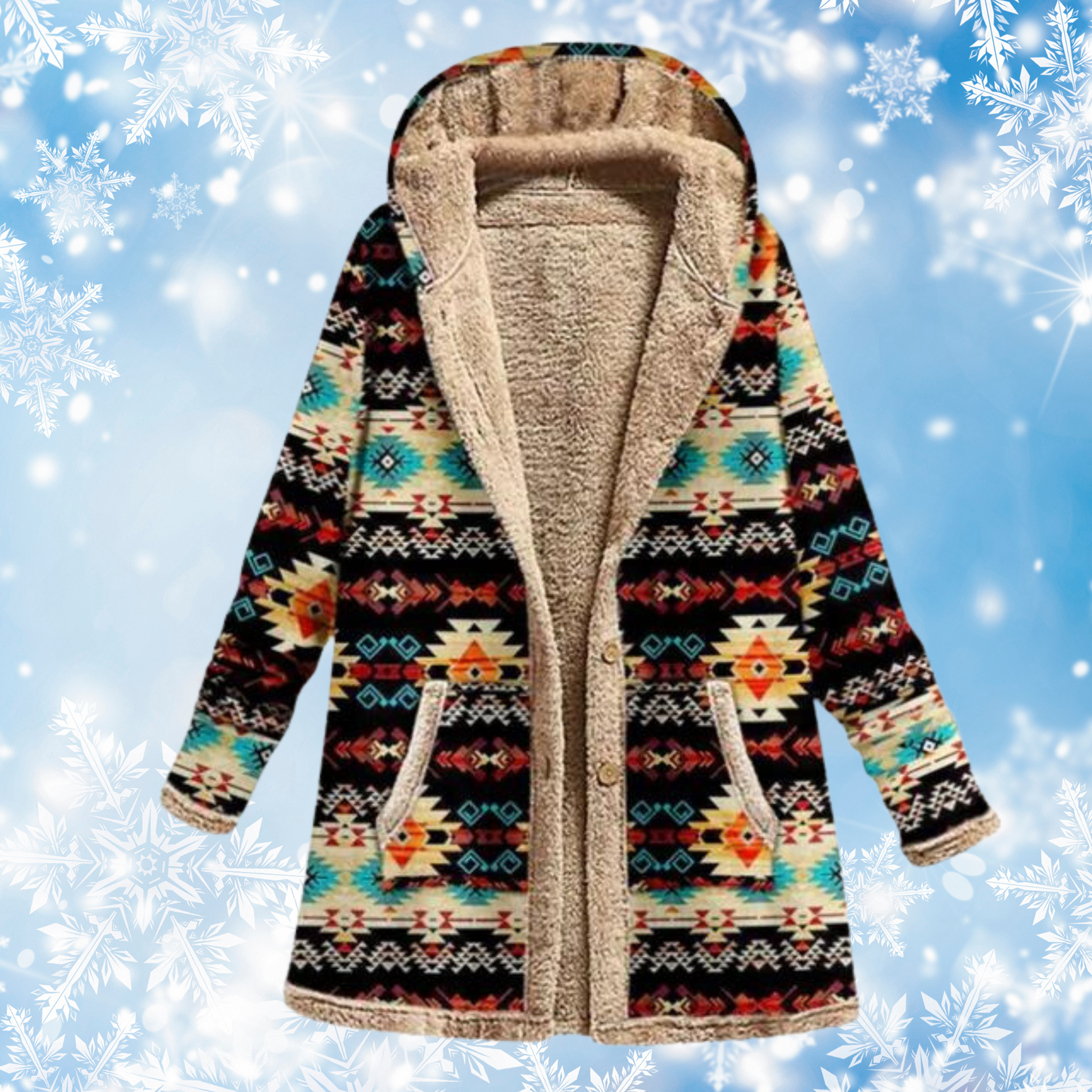 Street-wave Geometric Sherpa Lined Winter Coat For Women Cozy Warm Premium Outerwear