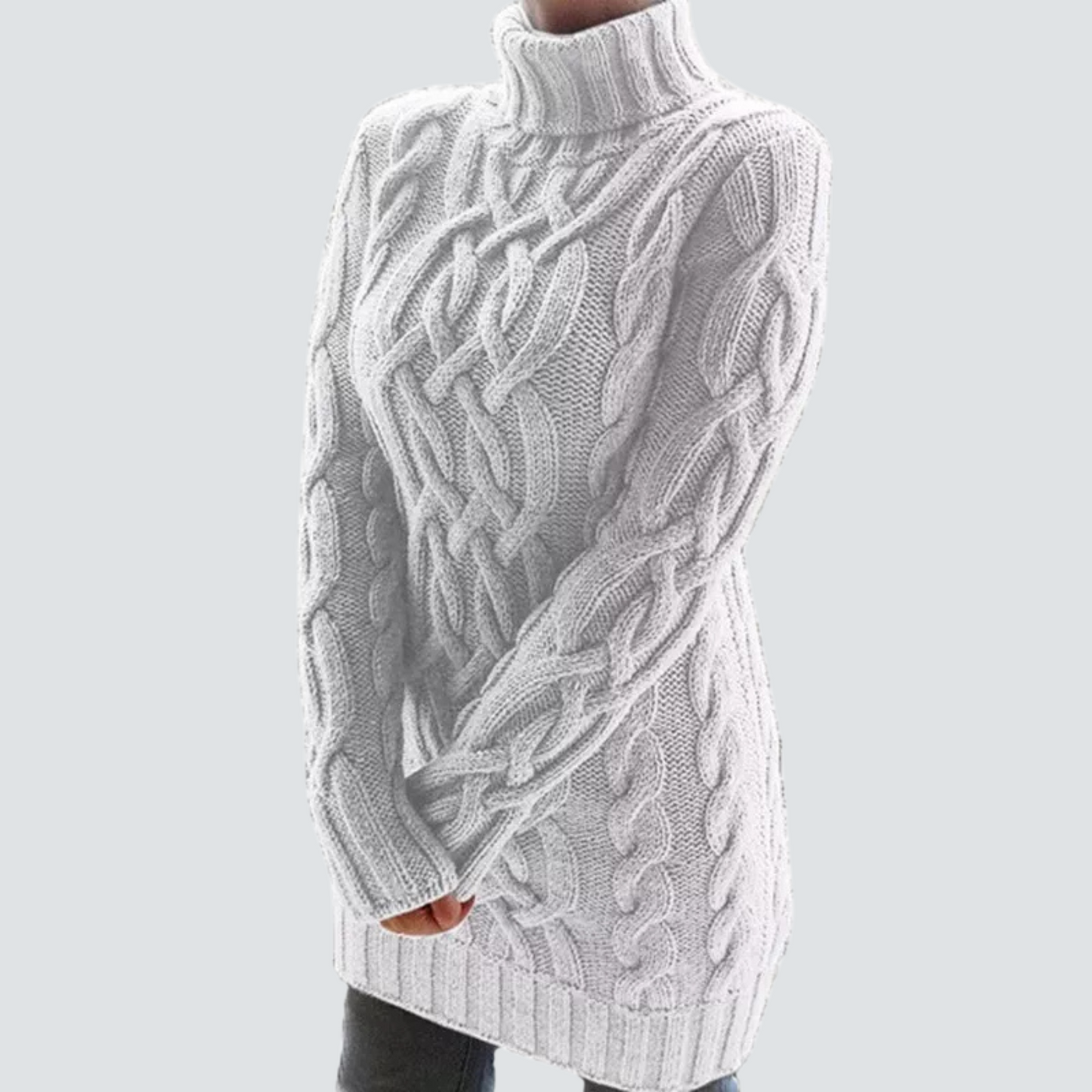 Street-wave Chunky Knit Turtleneck Dress For Women Cozy Cable Knit Warmth Textured Chic