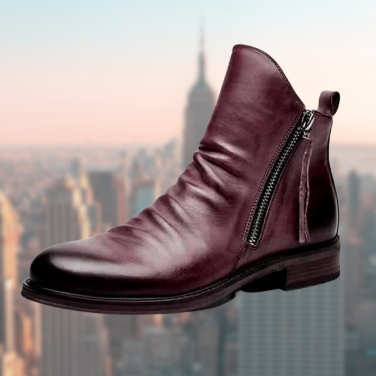 Street-wave Leather Ankle Boots Smooth Finish with Zipper Detail for Men, Durable Everyday Wear, Timeless Style