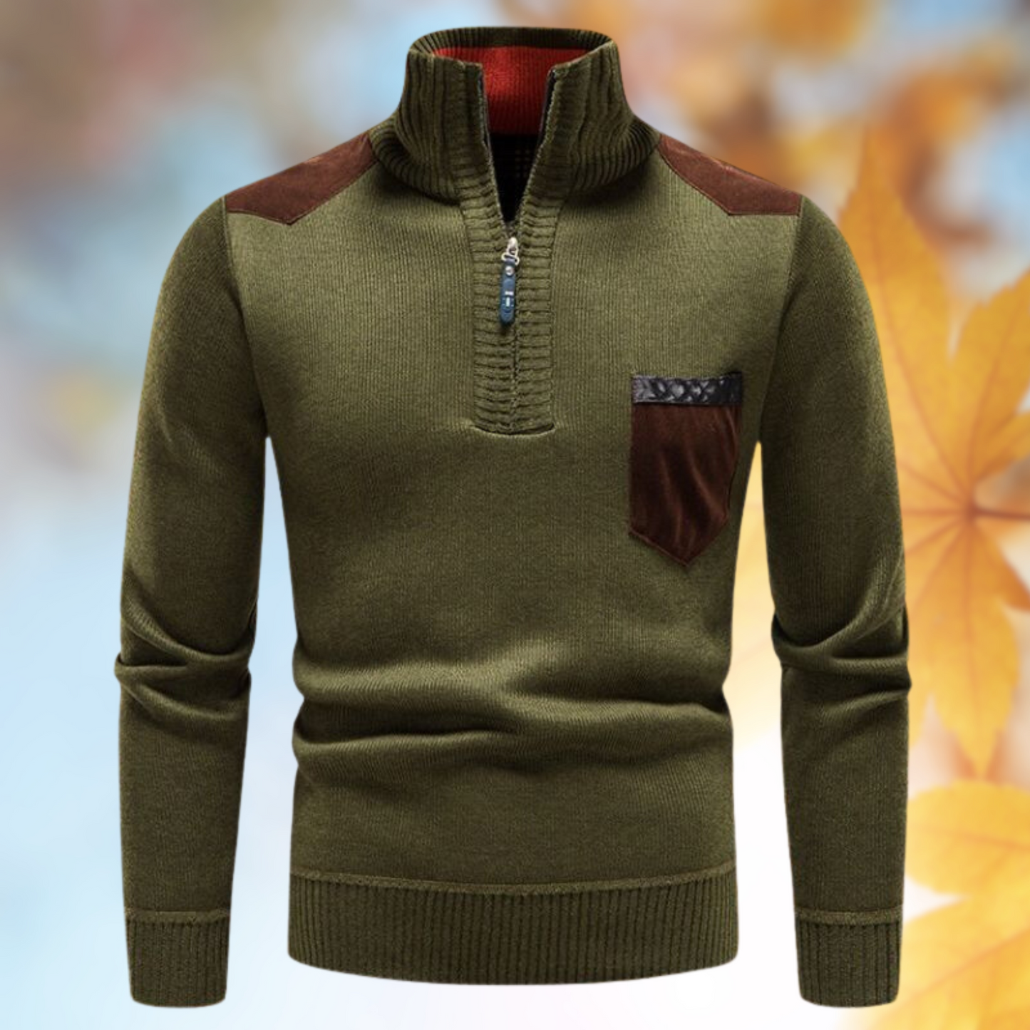Street-Wave Preston Zippered Sweater For Men Warm Durable Form Stable Knit Chest Pocket