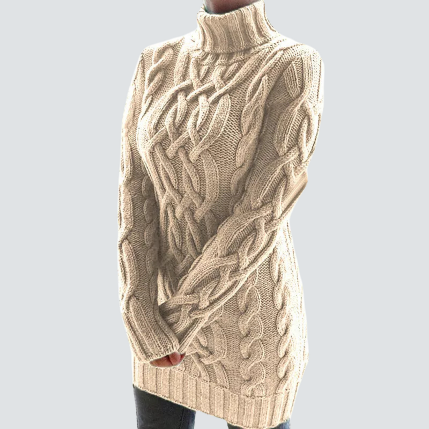 Street-wave Chunky Knit Turtleneck Dress For Women Cozy Cable Knit Warmth Textured Chic