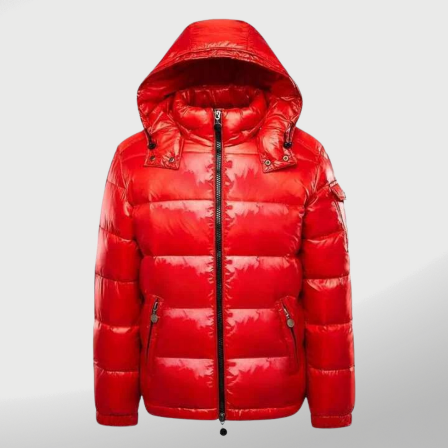Street-Wave Down Jacket Men Hooded With Water-Repellent Glossy Shell And Zipper Pockets