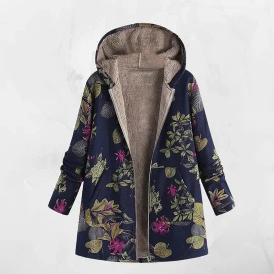 Streetwave Hooded Floral Coat Plus Size For Women Windproof Warm Outerwear With Cozy Fleece