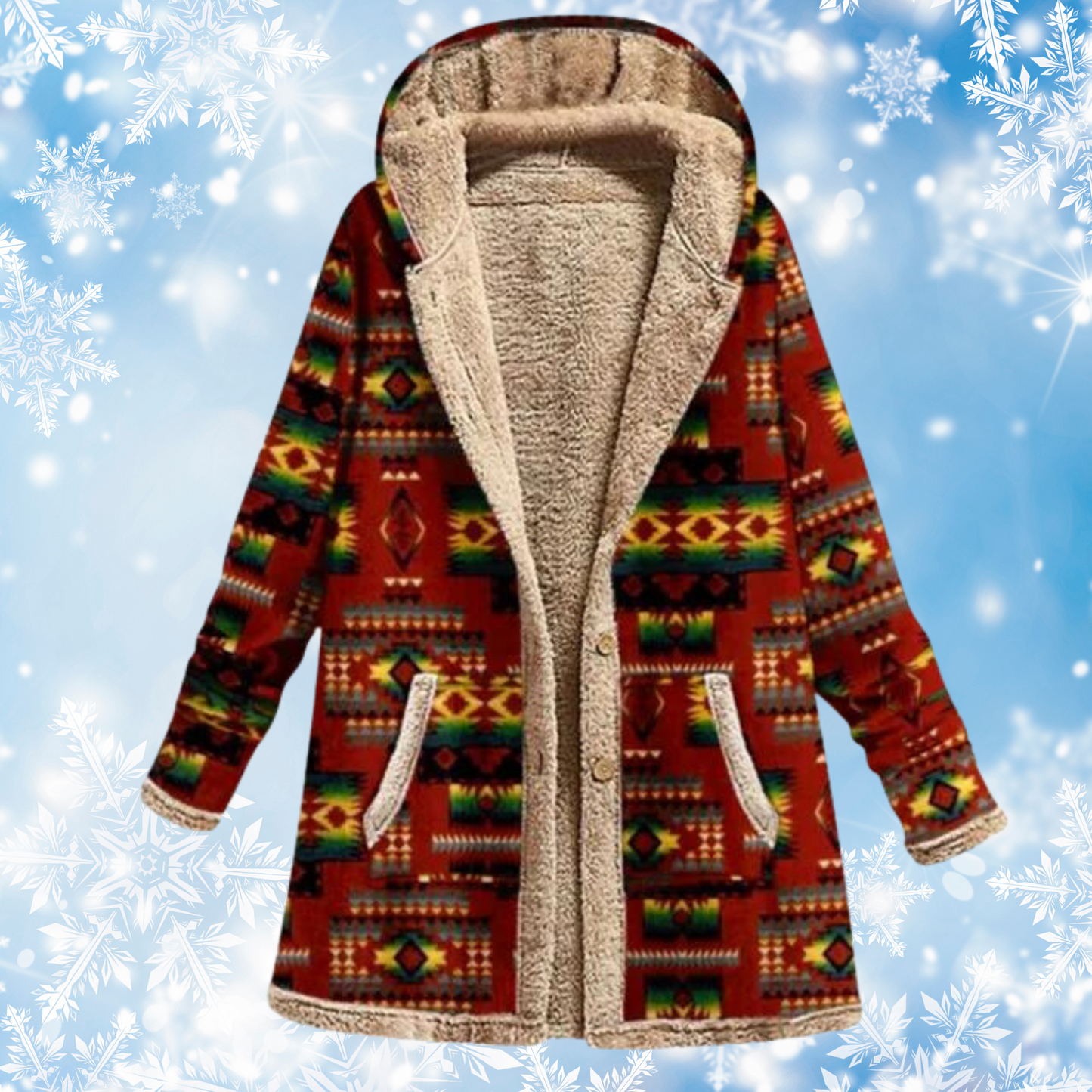 Street-wave Geometric Sherpa Lined Winter Coat For Women Cozy Warm Premium Outerwear