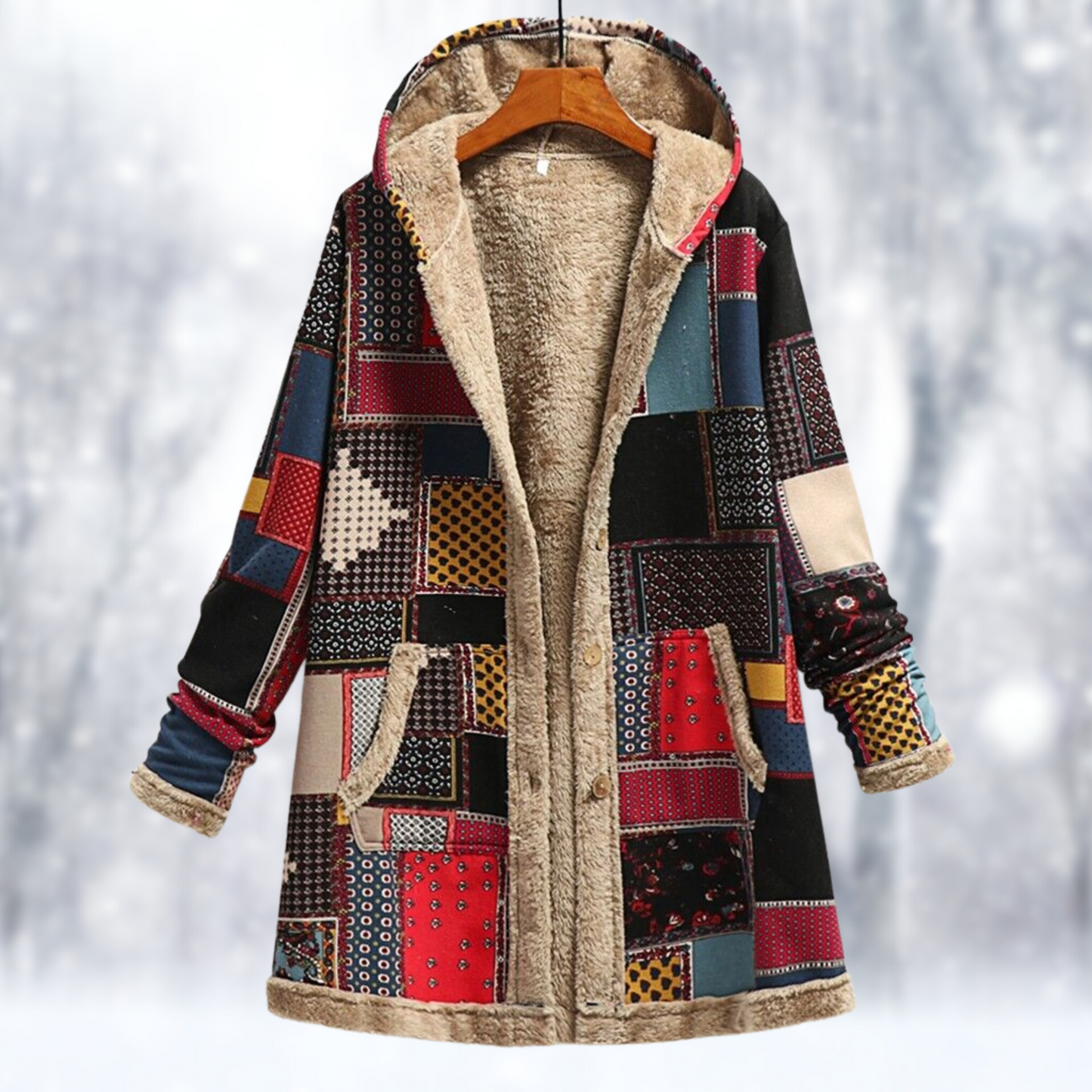Street-wave Patchwork Fleece Coat For Women With Cozy Hood