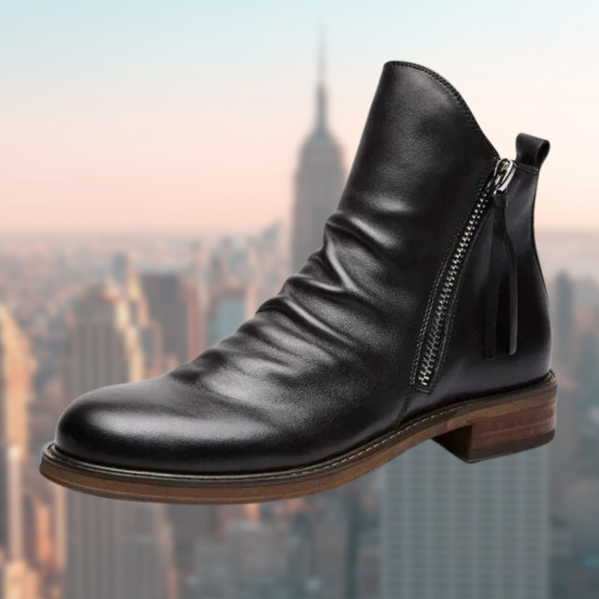 Street-wave Leather Ankle Boots Smooth Finish with Zipper Detail for Men, Durable Everyday Wear, Timeless Style