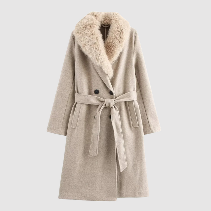 Street-wave Women Winter Coat With Removable Belt And Fur Collar Long Warm Style