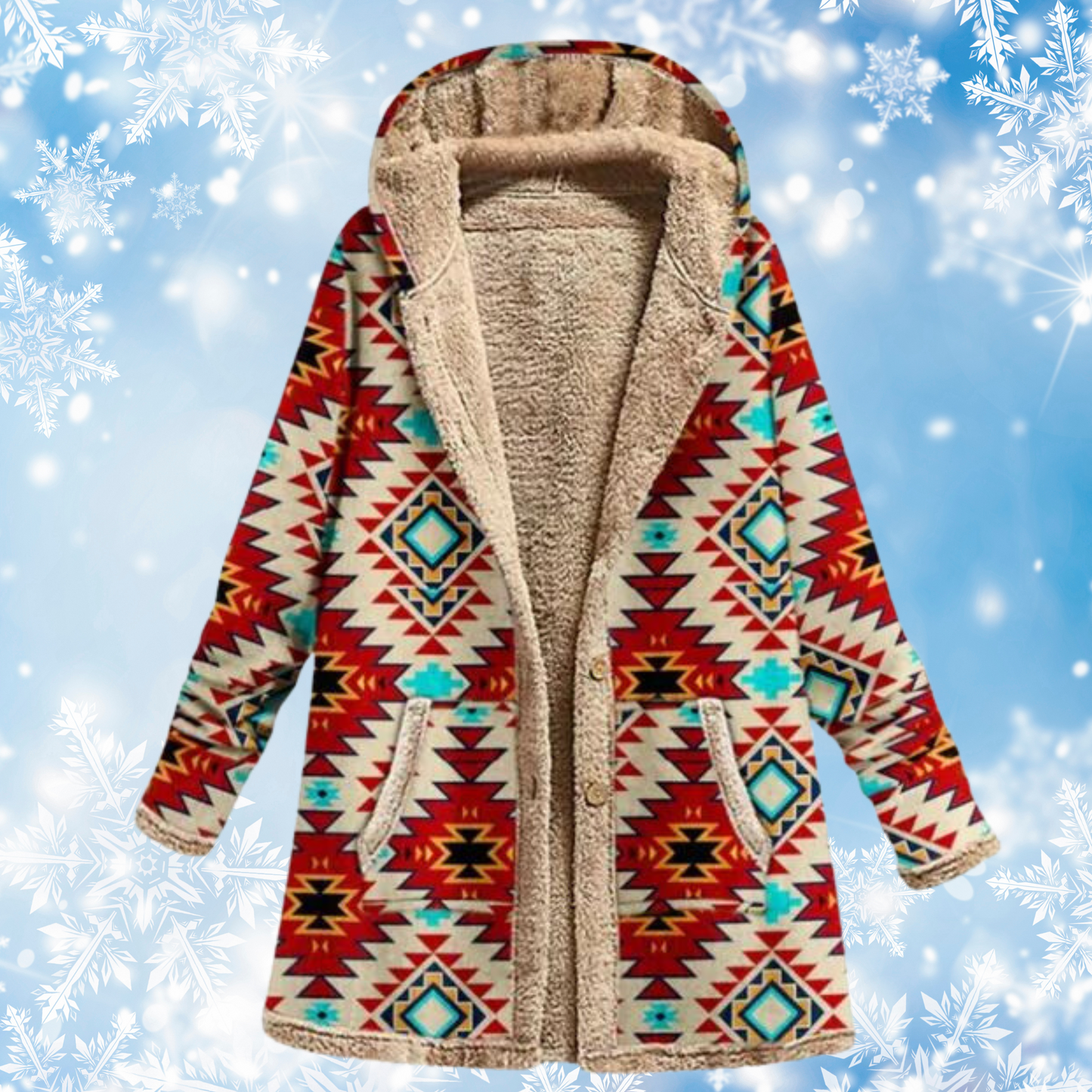 Street-wave Geometric Sherpa Lined Winter Coat For Women Cozy Warm Premium Outerwear
