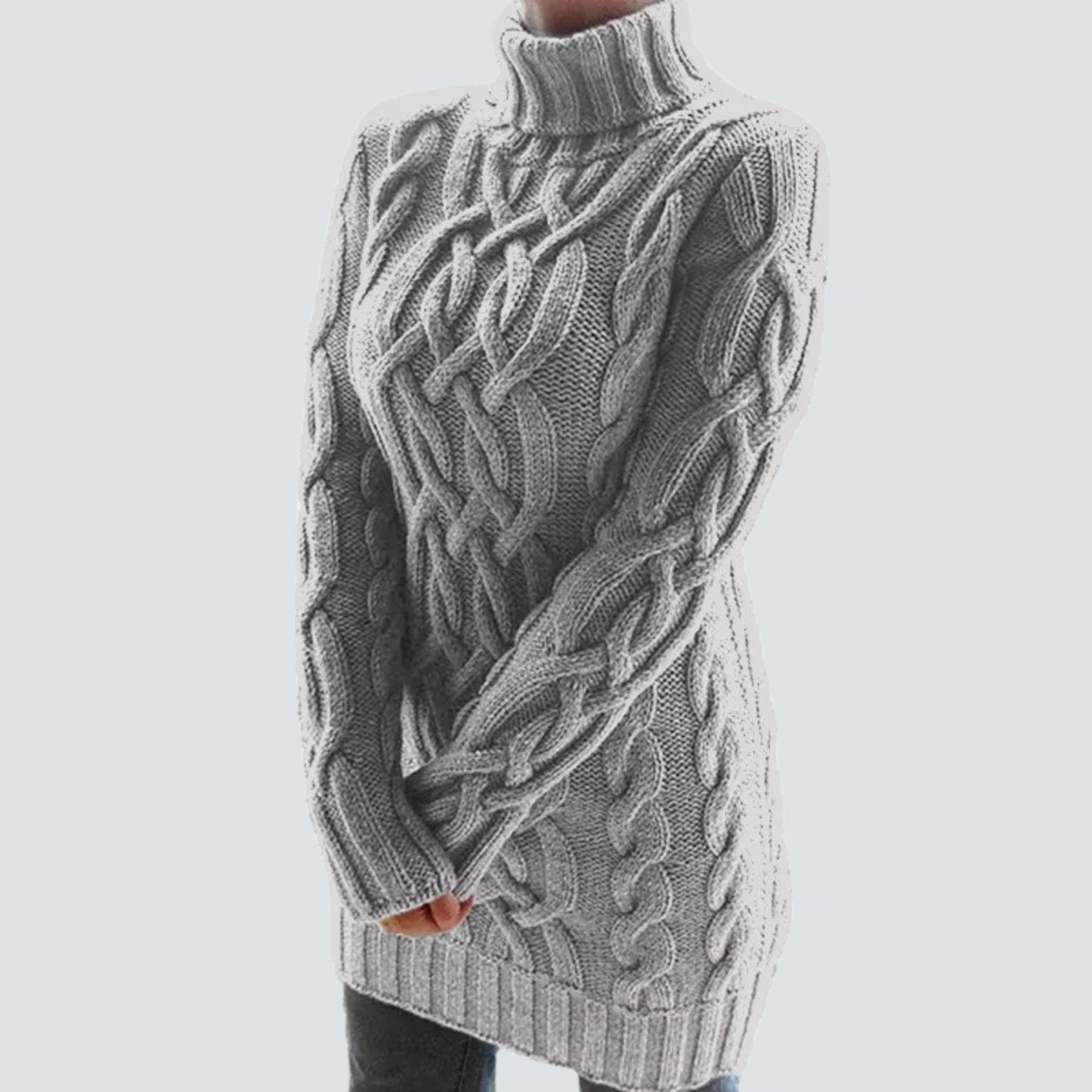 Street-wave Chunky Knit Turtleneck Dress For Women Cozy Cable Knit Warmth Textured Chic