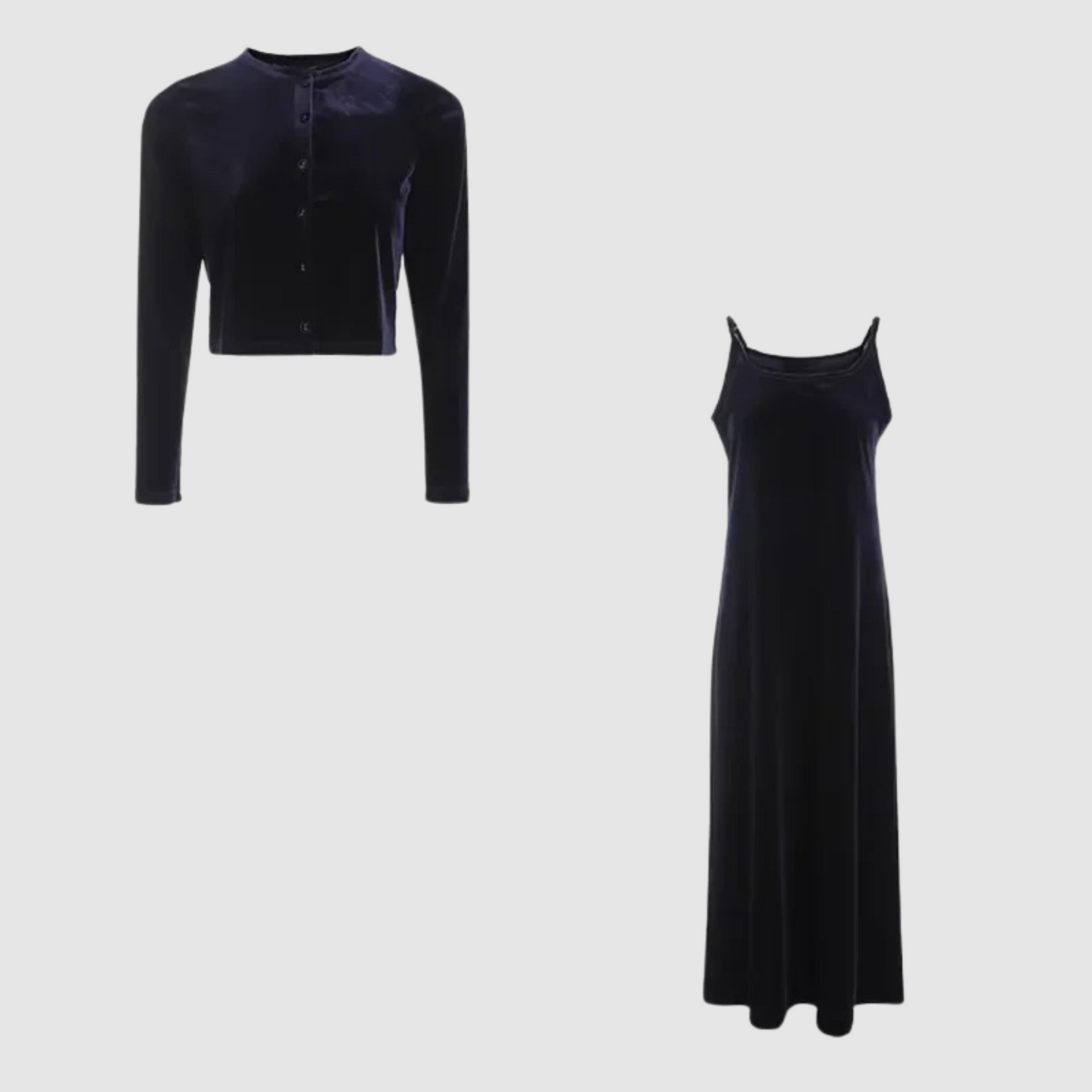 Street-wave Velvet Cardigan And Slip Dress Set For Women, Luxury Soft Velour, Versatile Eveningwear