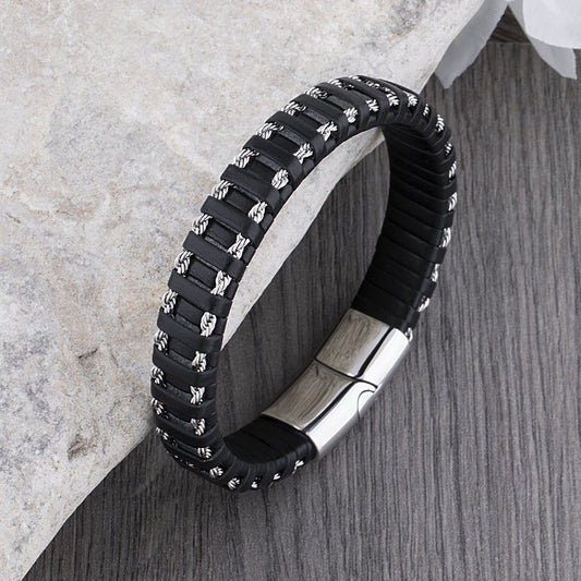 Edles schwarzes geflochtenes Lederarmband Dirk - Street-wave