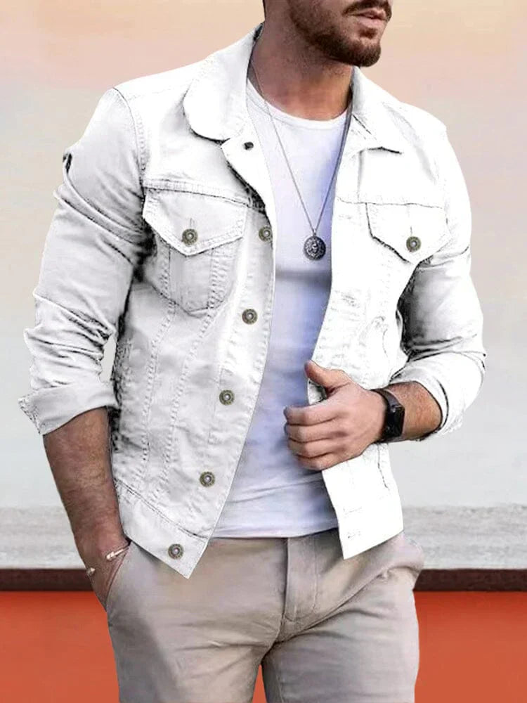 Street-Wave Red Denim Jacket For Men With Snap Buttons Timeless Americana Style And Comfortable Fit