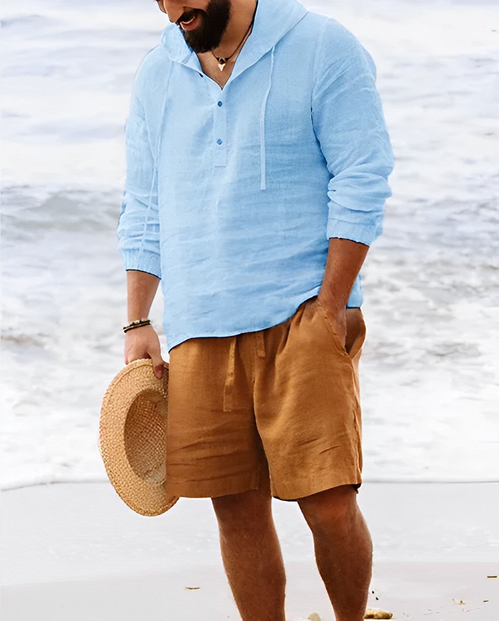Streetwave Linen Henley Long Sleeve Shirt For Men Breathable Comfort Versatile Everyday Essential