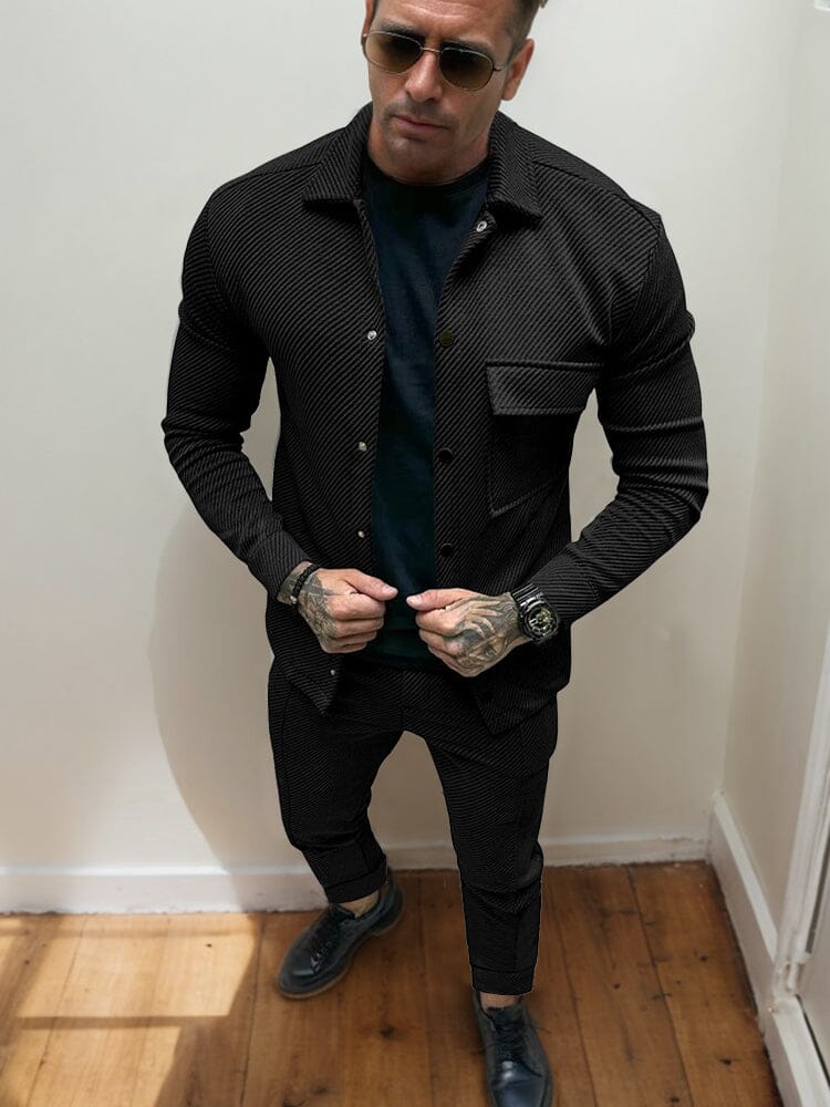 Street-Wave Twill Jacket And Pants Set For Men - Comfortable Classic Look And Versatile Style