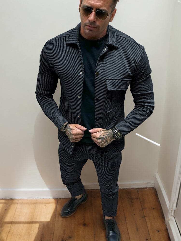 Street-Wave Twill Jacket And Pants Set For Men - Comfortable Classic Look And Versatile Style