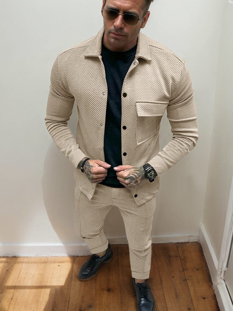 Street-Wave Twill Jacket And Pants Set For Men - Comfortable Classic Look And Versatile Style