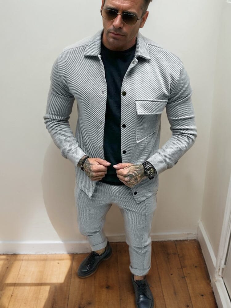 Street-Wave Twill Jacket And Pants Set For Men - Comfortable Classic Look And Versatile Style