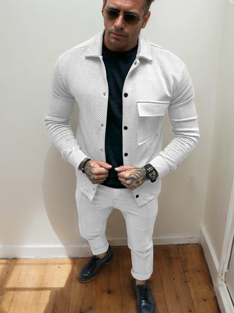 Street-Wave Twill Jacket And Pants Set For Men - Comfortable Classic Look And Versatile Style