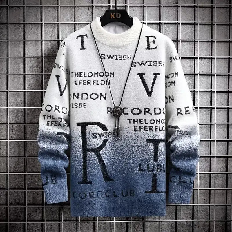 Mens Pullover Sweatshirt Relaxed Fit Knitted Wool Feel O Neck Text Print Modern Casual Everyday Wear Street-Wave