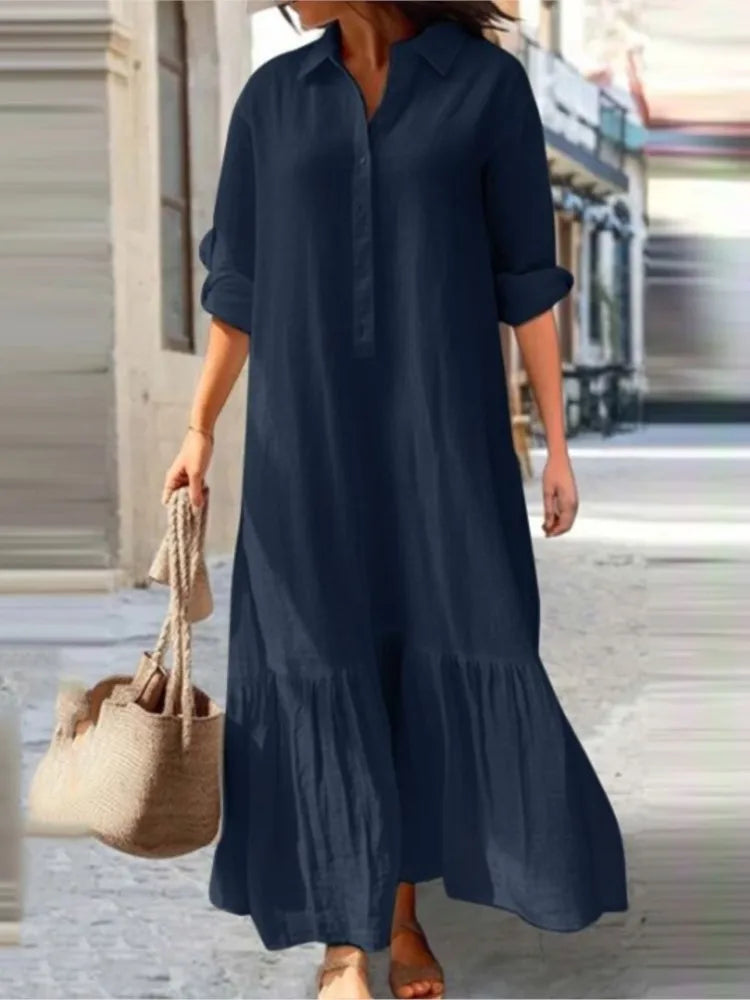 Street Wave Laura Tiered Shirt Maxi Dress For Women Breathable Cotton Versatile