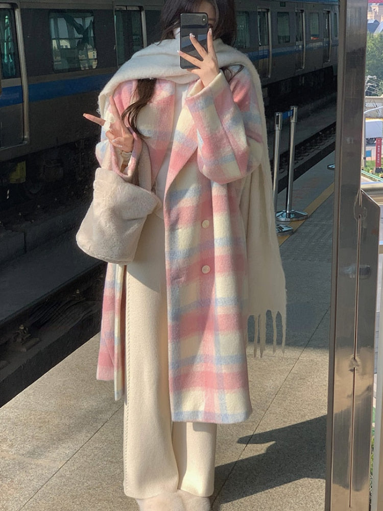 Street-wave Long Buttoned Plaid Coat For Women Cozy Autumn Winter Fashion Essential