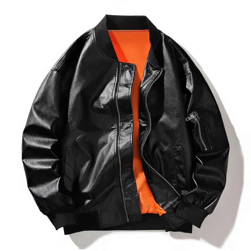 Streetwave Manson Bomber Jacket With Vegan Leather Orange Lining And MA1 Details For Streetwear Fans