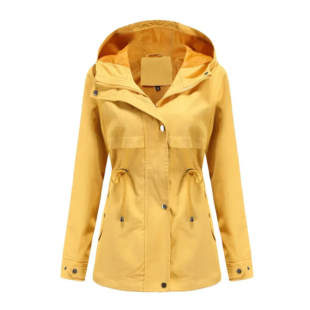 Street-wave Womens Waterproof Hooded Rain Jacket For Urban Commuters With Adjustable Drawstrings And Wind Protection