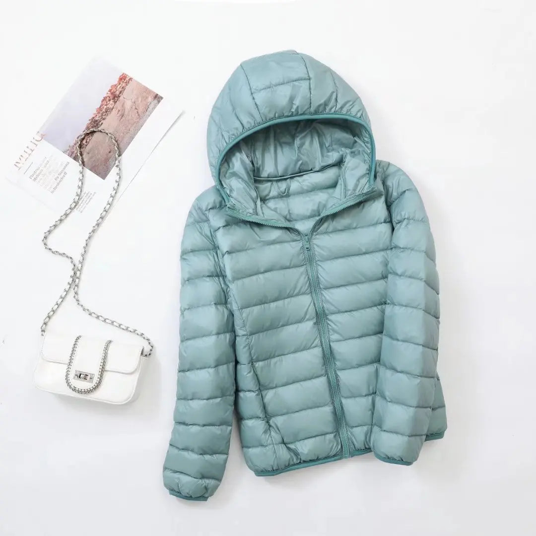 Street Wave Hooded Down Jacket For Women Lightweight Warm Winter Coat 80 Percent Duck Down